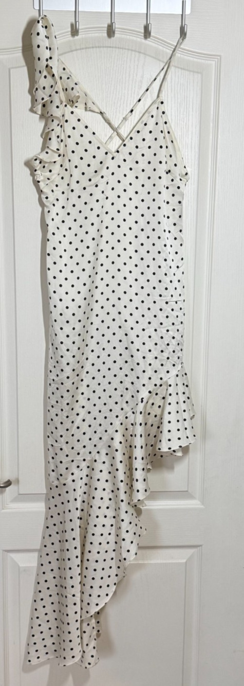 Hello Molly Riviera Satin Polka Dot Ruffle Maxi Dress – Cream – Size M - Picture 6 of 11